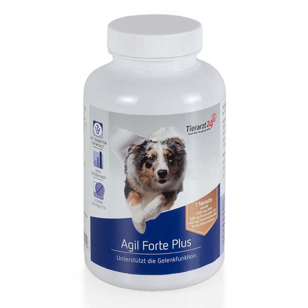 Tierarzt24 AGIL FORTE Plus unterstützt gezielt die Gelenke von Hunden - Enthält Glucosamin, Chondroitinsulfat, MSM & Hyaluronsäure - 65 Tabletten
