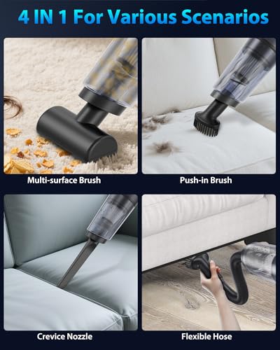 Image of Handheld Vacuum Cordless 1.1 Pounds Car Vac 10000PA Hand Held Vacuums 4-in-1 Hand Vac Cordless Rechargeable HEPA Filter Large Capacity Dust Cup for Car Office Home Pets Hair (Gray)