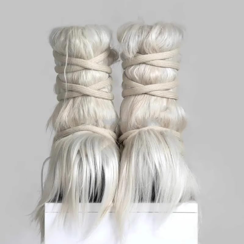 BOOT- Autumn Winter Long Hair Golden Goat Fur Short Boots For Women Laced Up Platform Booties3