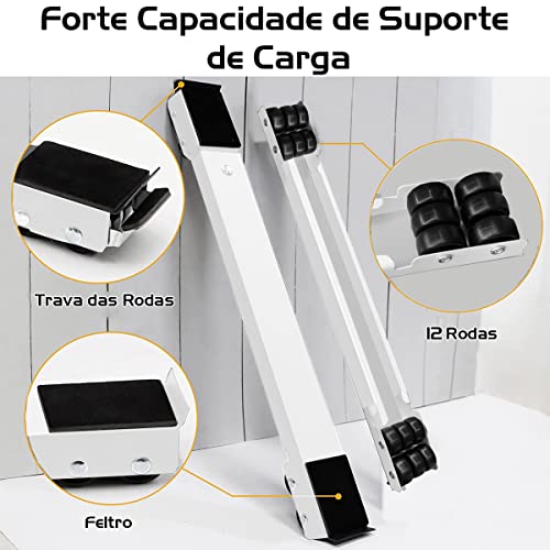 Suporte C/Rodinhas Base Ajustável Máquina Lavar Fogão Geladeira Móveis Resistente Reforçado