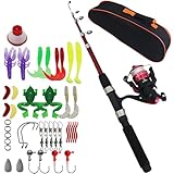 Juego de pesca para niños, 1,5 m, juego de iniciación de pesca para niños, telescópica, accesorios de pesca con línea de pesca, accesorios de señuelo de pesca, bolsa de transporte, carrete de pesca