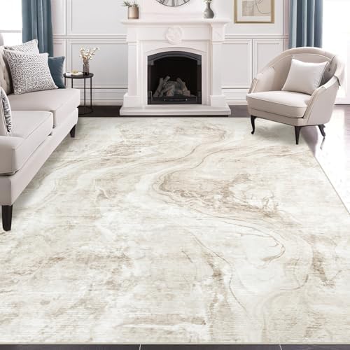 6x9 Area Rugs Living Room: Washable Neutral Abstract Rug Large Mo...