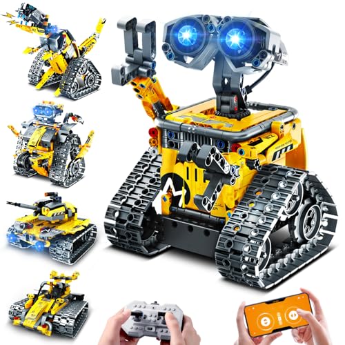 PLAXSOON Technik Roboter Bauspielzeug für Kinder, 5 in 1 App