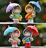 VRB Dec 4 Pcs Miniature Showpiece Set for Home Decor,Car Dashboard,Valentine,Living Room,Gifts Figurines,Cake Decoration Items,Figurines for Home Decor. (4 Pcs Open Umbrella Miniature)