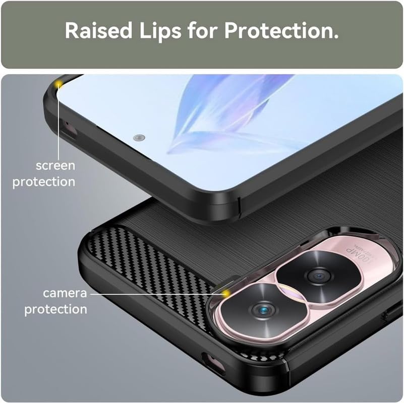 Image of FirstChoice Hybrid Carbon Fiber for Honor 90 Lite, Exculsive Zebra with Anti Dust Plugs Shockproof Slim Back Cover Case for Honor 90 Lite - Black