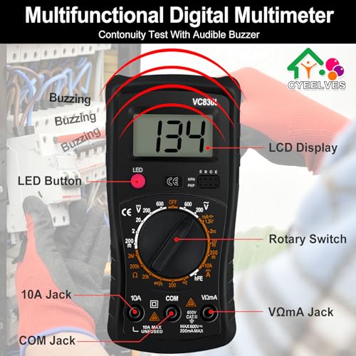 Image of Digital Multimeter Pocket, Multifunction Battery Tester with Backlight Test Wire, Voltage Tester with LCD Display, Multimeter with AC DC Voltmeter Ohm Volt Amp Tester Measure Current Resistance Diode