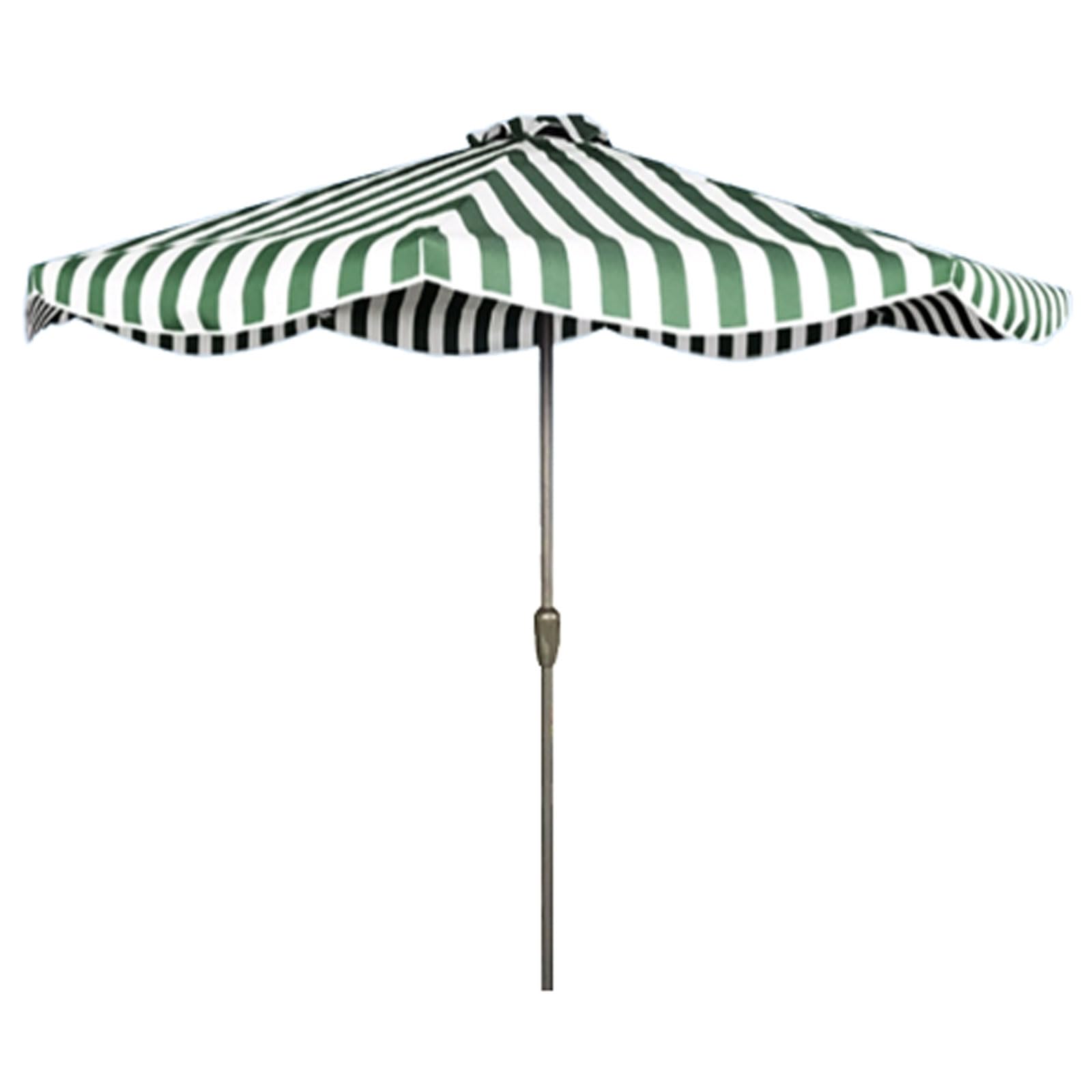 Gartenschirm, gestreift, Terrassenschirm, 270 cm, Strandschirm, Mittelsäule, Sonnenschutz, Handkurbel, Markttischschirm für den Außenbereich, befüllbare Basis (grün gestreift)