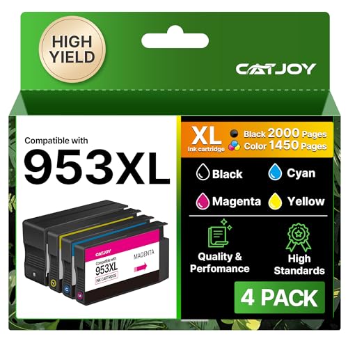 CATJOY 953 953XL Ink Cartridges Compatible for HP 953 XL Ink Cartridge With for HP Officejet Pro 7720 Ink Cartridge,Officejet Pro 7740 8710 8720 Printers (Black, Cyan, Magenta,Yellow, 4Pack)