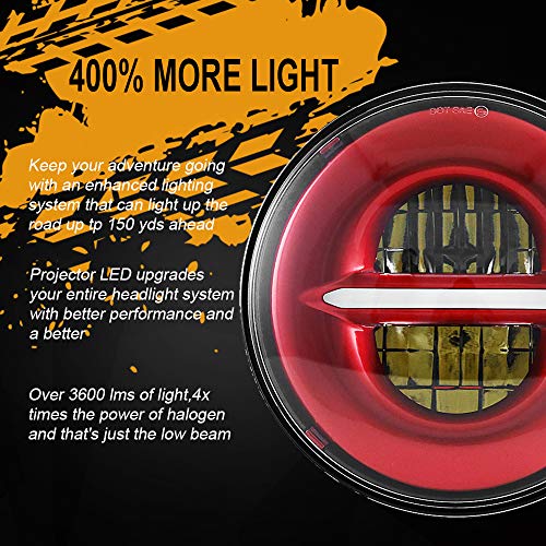 Akmties Red Sportster Led Headlight 5.75 Inch Round Led Projection Headlamp For Dyna Street Bob Super Wide Glide Low Rider Night Rod Train Softail Deuce Custom Iron 883 #TOP1