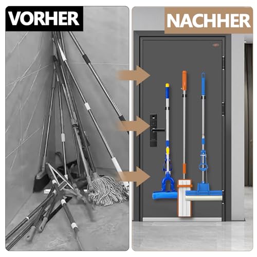 3-H 4 Stück Magnetischer Besenhalter, Gerätehalter Gartengerätehalter, Edelstahl Besenhalterung Wand Aufhängung Besen, mit 4 Magnetische Haken für Küche Badezimmer Garage Garten Zuhause, Schwarz