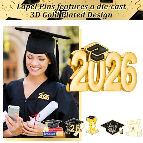 Image of Landical 6 Pcs 2026 Graduation Enamel Lapel Pins Bulk Class of 2026 Graduation Gifts Cap Souvenir Emblem Badges Diploma Design for High College Teacher School Student Accessories