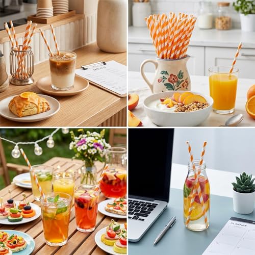 Chedin 100 pitillos de papel naranja y blanco rayados miniatura 3