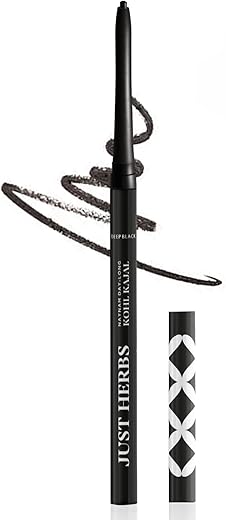 Just Herbs Retractable 2 in 1 Herbal Eyeliner + Kajal with Almond Oil & Vitamin E, 11 Hour Stay, Singlestroke, Smudgeproof & Fadeproof – Black 0.3g