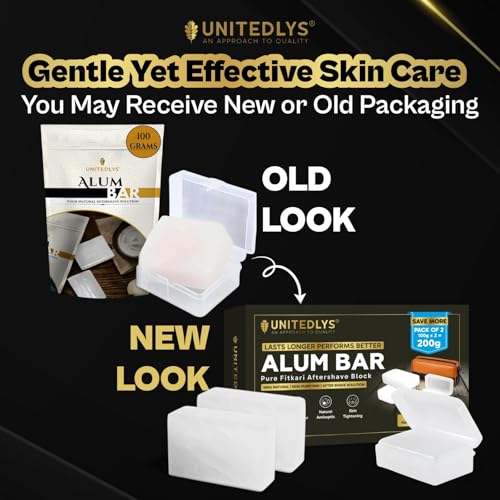 Image of UNITEDLYS Pack of 2 Premium Alum Bar 200G with Travel Case | Natural After Shave Lotion Alternative | Fitkari Stone for Skin Tightening & Water Purification | Crystal White Alum Stone Bar for Underarms & Shaving | Gentle & Effective Phitkari