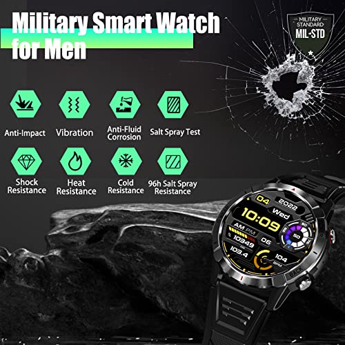 Military Smart Watches For Men With Bluetooth Call 1.43" Amoled Always On Display Rugged Outdoor Tactical Smartwatch With Heart Rate Blood Pressure Sleep Monitor Sports Fitness Watch For Android Ios #TOP2