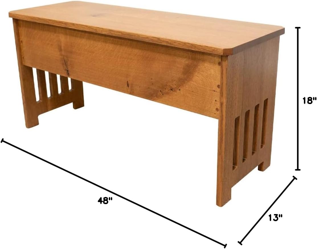 Rustic Red Door Co. Wooden Storage Bench for Entryway with Lid, Mission Style, Solid Rustic Quartersawn Oak Wood with Slats and Anti-Slam Hinges, 48'', Seely Stain