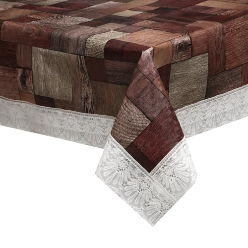 Image of Dakshya Industries PVC Waterproof Square Table Cover 48x48 Inch for 4 Seater Dining Table | Floral Printed Oilproof Stain Resistant Washable Plastic Table Cover, Dark Brown