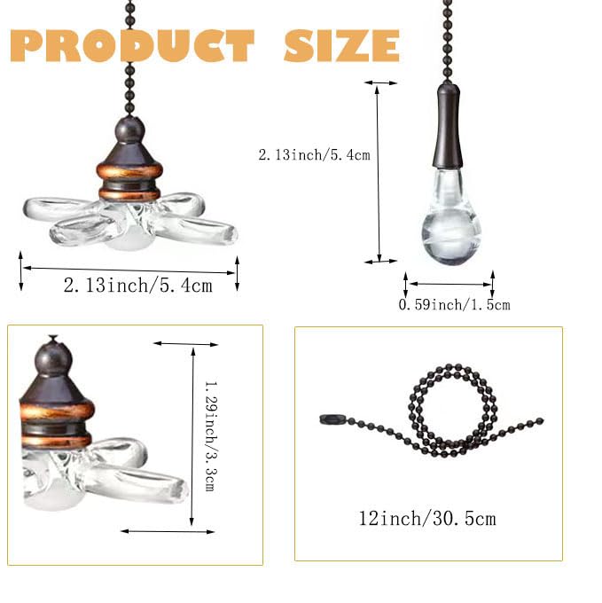 Image of Ceiling Fan Pull Chain, Pack of 2 Ceiling Fan Cords with 6 Inches Fan Pulls Set with Connector(ORB, Light Bulb and Fan)