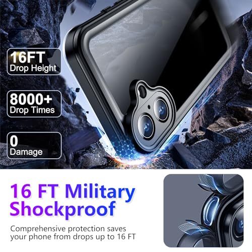 Coque étanche iPhone 16 noire avec protection d'écran intégrée IP68