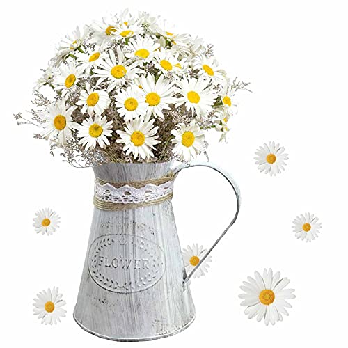 Seau à Fleurs Rustique,Cruche Pichet De Fleurs Métal Shabby Chic Vase Cruche en Fer Rustique Vase Vintage en Métal Dentelle/Corde de Chanvre pour la Décoration de Table de Salon de Jardin