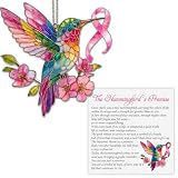 Hummingbird Breast Cancer Acrylic Suncatcher with Card, Breast Cancer Gifts for Women, Breast Cancer Awareness Accessories Decorations, Cancer Survivor Gifts, Pink Ribbon Survivor Ornament