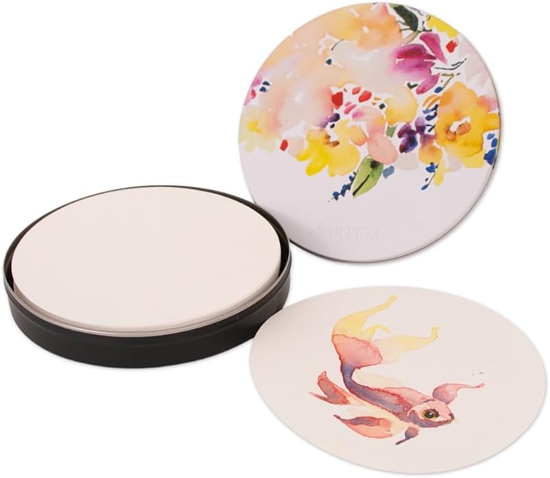 Hartem - Pack de 25 Hojas de Papel de Acuarela Redondo 300 gsm de 14 cm de Diámetro, Prensado en Frío y Libre de Ácido para Técnicas Húmedas y Secas, Pintura o Boceto para Principiantes y Artistas