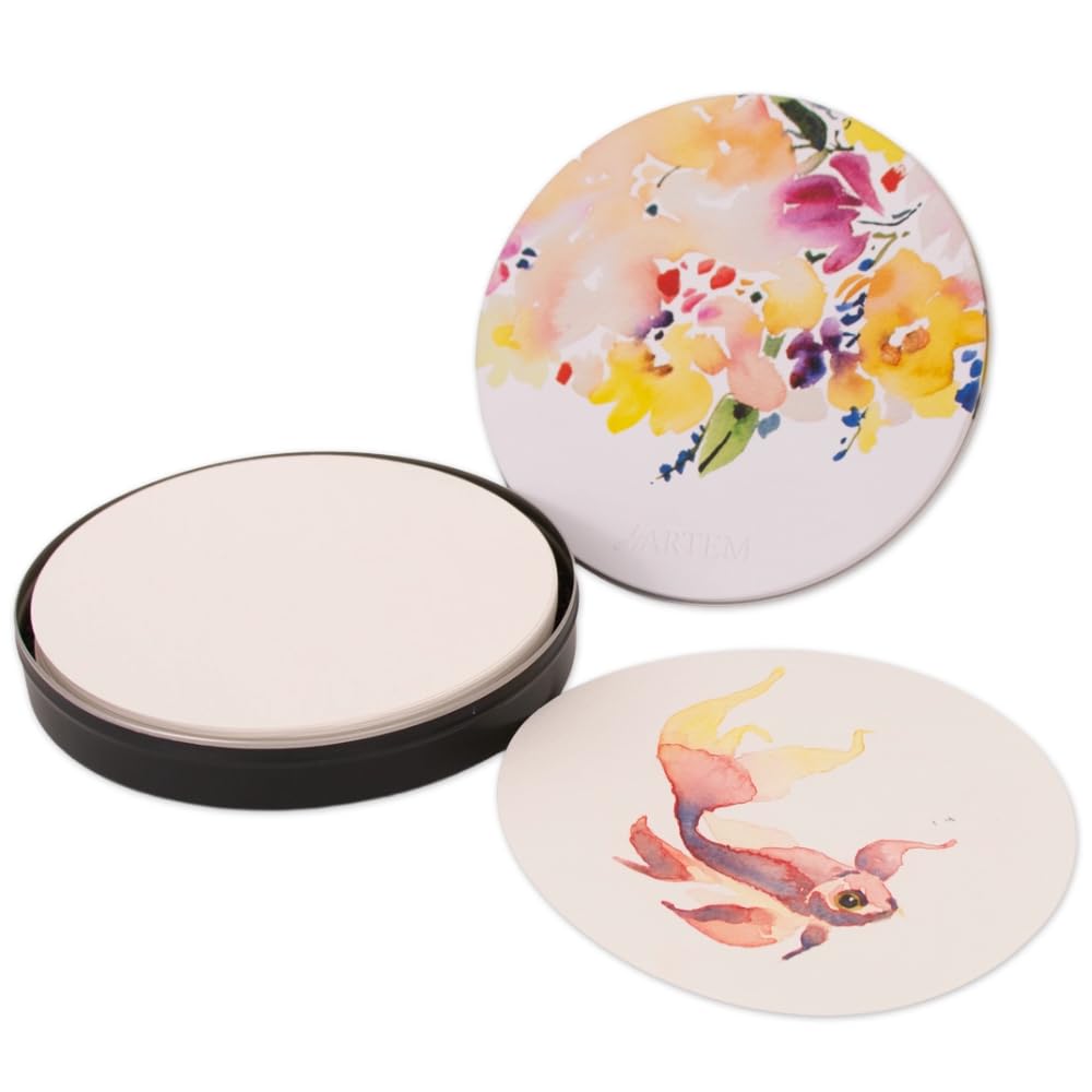 Hartem - Pack de 25 Hojas de Papel de Acuarela Redondo 300 gsm de 14 cm de Diámetro, Prensado en Frío y Libre de Ácido para Técnicas Húmedas y Secas, Pintura o Boceto para Principiantes y Artistas