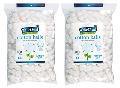 White Cloud Cotton Balls, Large Jumbo Size, 400 Count Packages, 2 Pack (Includes 800 Big Plus Size Jumbo Cotton Balls Total)