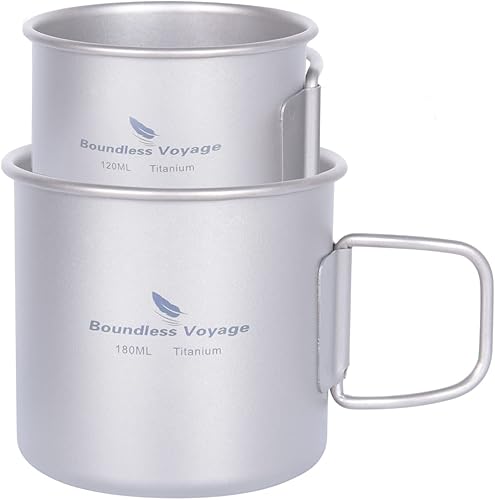 Boundless Voyage Titanio Camping Taza Taza Fuego Abierto Ultraligero Camping Picnic Agua Vino Café Taza 4.1 fl oz y 6.1 fl oz Teacups Sin Tapa