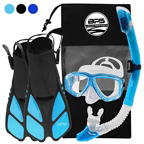 BPS Full Snorkeling Gear Set - Dive Mask, Snorkel Tube, and Swim Fins