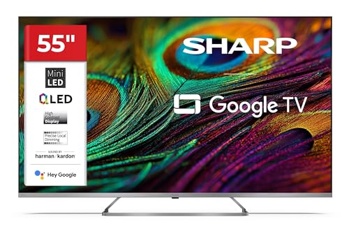 Sharp QLED Fernseher 55 Zoll Google TV - 4K UHD Smart TV mit Mini LED, Dolby Vision HDR, Dolby Atmos, Sound by Harman Kardon, Google Assistant und Triple-Tuner, QLED TV 55JP7765E (2026)