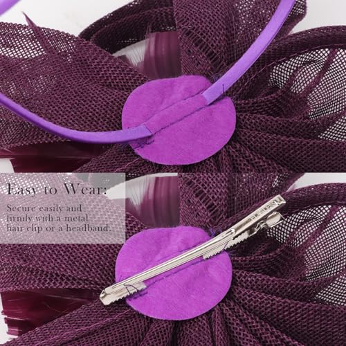image for AQOKKA Women Fascinators Hats Flower Fascinators with Headband and Cli