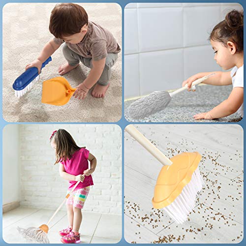 AOKESI Kids Cleaning Set Housekeeping Toy - 8 PCS Elephant Kid Size Cleaning Supplies Mop Broom and Dustpan Set Pretend Play Cleaning Kit for Toddler Kid (Blue)