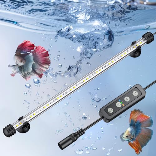 Image of Pawfly 5 W Aquarium LED Light 11 Inch Underwater Fish Tank Light with Full Spectrum IP68 Waterproof White Blue Red Lights with Daytime & Night Mode Timer Auto On /Off and Adjustable Brightness
