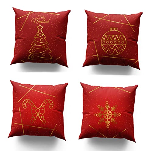 Cojines Decorativos para Sofa Navidad -Funda cojin 45 x 45 - Fundas Cojines Sofa - Cojines Sofa Originales - Fundas de cojin navideño - Cojines para Sofa navideñas (Rojo) Cover