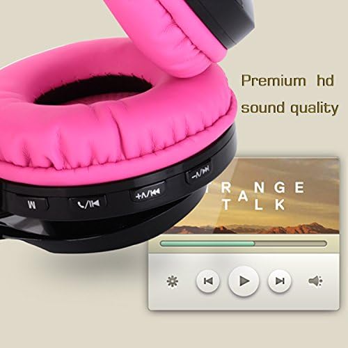 Riwbox Bluetooth Headset, AB005 Wireless Headphones 5.0 with Microphone Foldable Headphones with TF Card FM Radio and LED light for Cellphones and All Bluetooth Enabled Devices (Black&Pink)