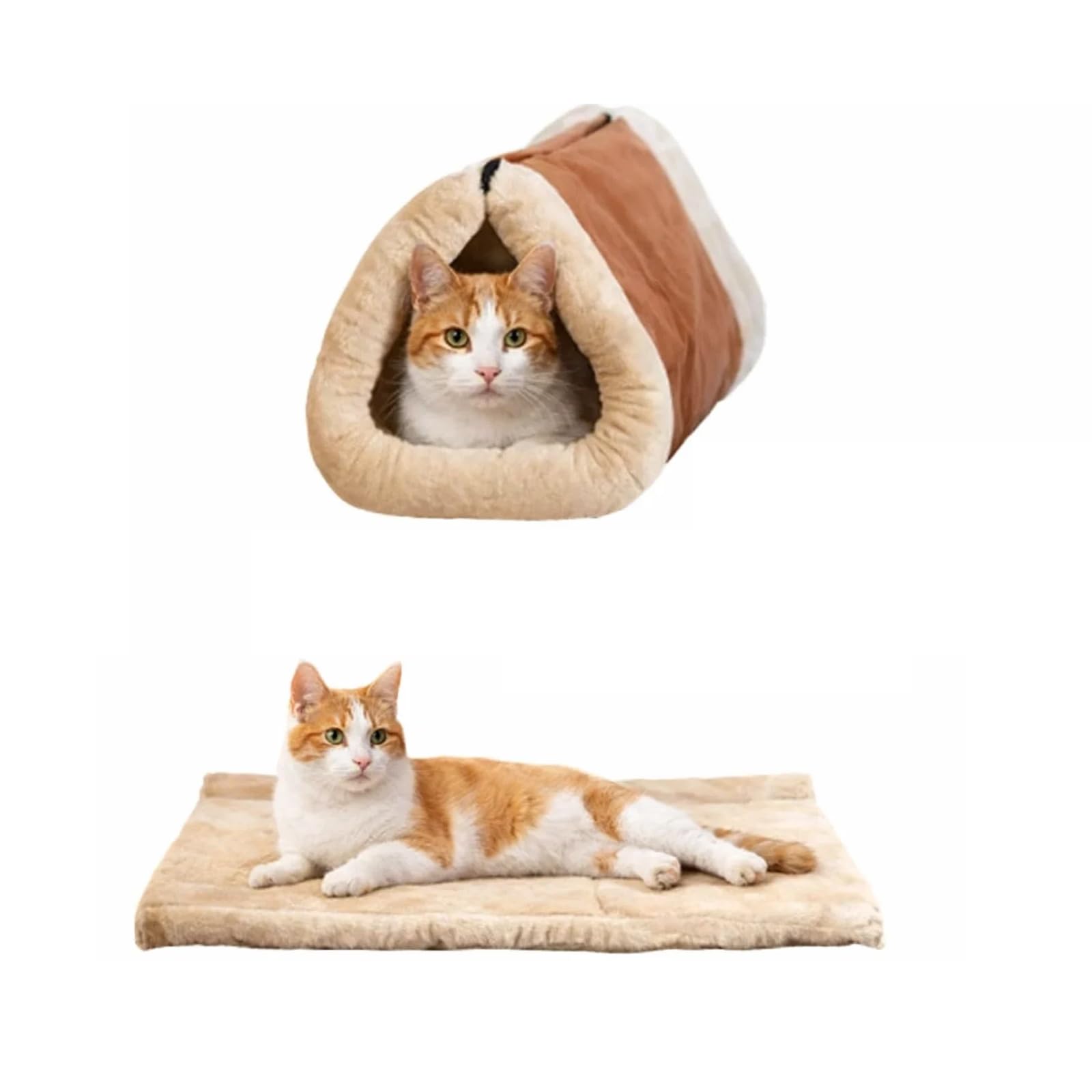 Cat Bed Mat Cave 2-in-1 Pet Tunnel Bed Cat Cushion Convertible Plush Warm House with Zipper Machine Washable Portable for Travel Car Cozy Retreat for Security and Comfort (coffee brown, 80*58*3cm)