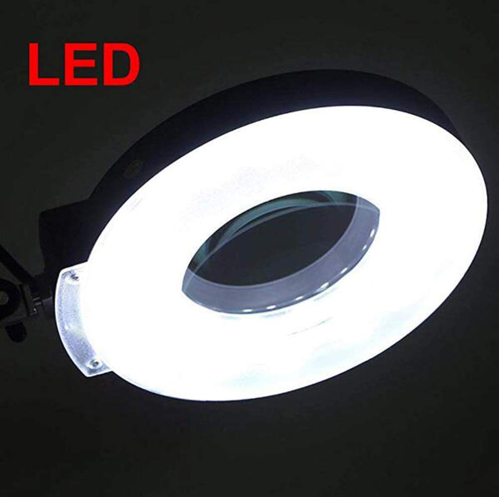 Lupa, Lámpara De Lupa Plegable Led, Lámpara De Mesa Con Lupa De Vidrio 8X Con Brazo Giratorio Ajustable Y Pinza Para Belleza, Cuidado De La Piel, Manicura, Uñas, Tatuajes, Salón Con Lente De Vidrio Y
