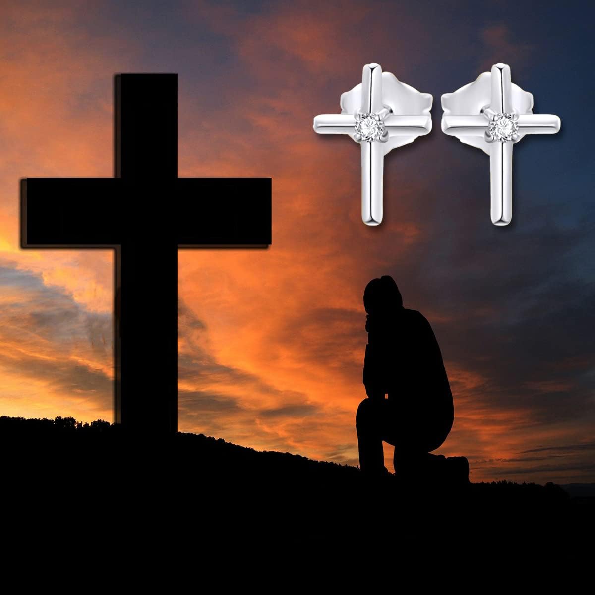 14k Gold Small Cross Stud Earrings for Women, Real 14 Carat Gold Religious Jewelry Confirmation Gifts for Teens Girls, Present for Her
