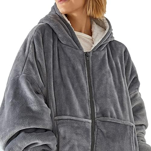 Vancavoo Hoodie Blanket Oversized Sherpa Sweatshirt Women Hoodies and Men with Zipper Deep Pocket Flannel Blanket Long Sleeves Giant Warm Clothes Ladies Pullover Big Jacket with Hat