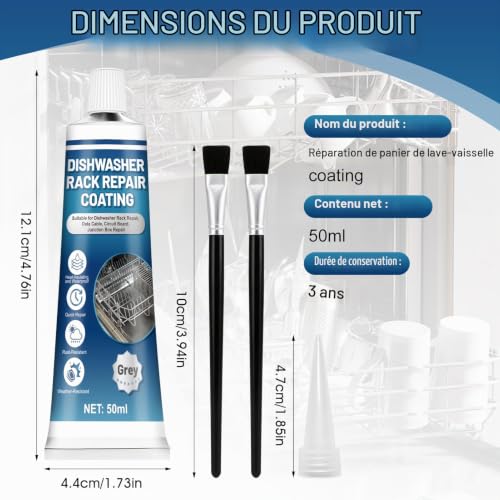 NoxGule Kit Reparation Rouille Panier Lave Vaisselle, Mastic Acrylique,50ML – vue 7