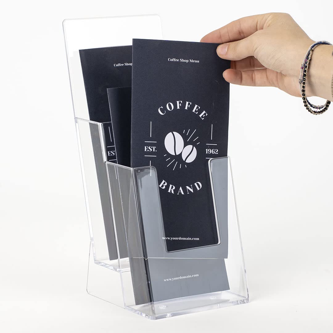 Danieli | Expositor porta Depliant 2 bolsillos formato 1/3A4 de mesa de acrílico transparente - Expositor para folletos de mesa - Expositor para volantes, tarjetas y tarjetas (3)