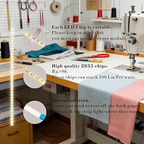 Image of YinzPlus Sewing Machine LED Light Strip Stick on, Dimmable, Ra 90 high Brightness, Strong Adhesion, Fast Installation, Eye Protection, Energy Saving, 11.77 Inch,Cold White