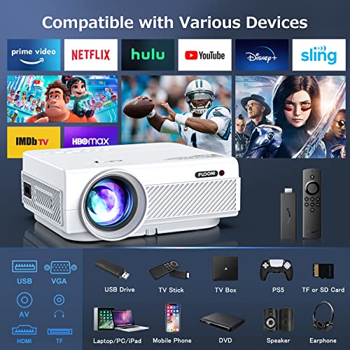 Outdoor Projector with WiFi, Bluetooth, 5G Native 1080P, Support 4K, Portable Movie Projector with Screen, Max 300 - for iOS/Android/Laptop/TV Stick/HDMI/USB/VGA/TF