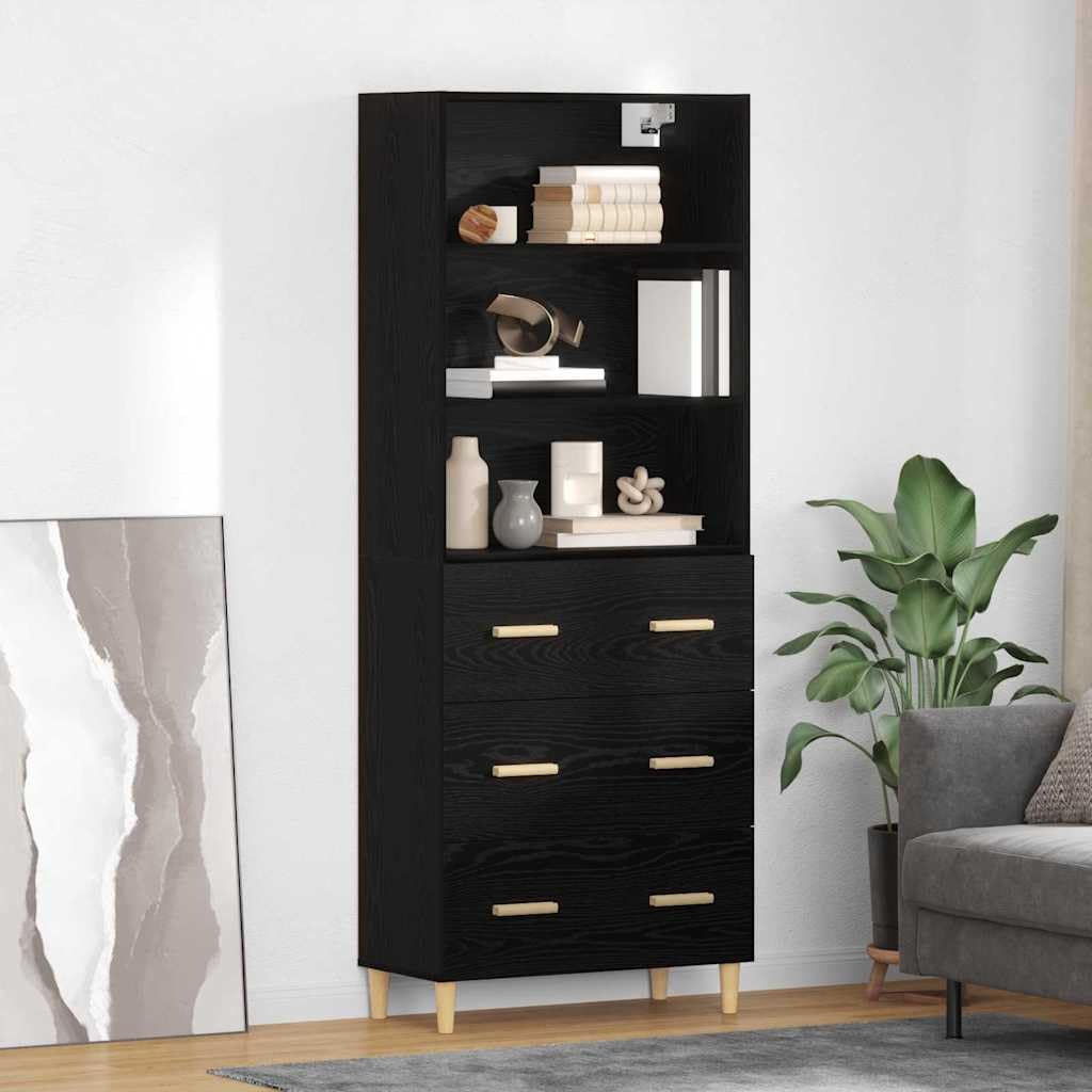 Meuble haut noir aspect chêne 69,5 x 32,5 x 180 cm 3 tiroirs