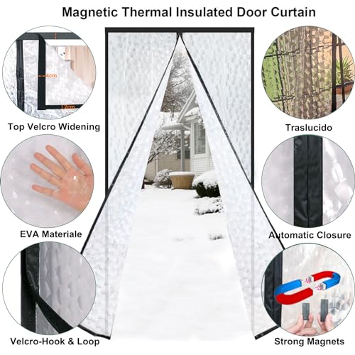 Risareyi Magnetic Thermal Insulated Door Curtain Semi-Transparent EVA Door Cover Anti-Dust Waterproof Windproof Auto-Closing for Living Room 80x215cm - Image 2