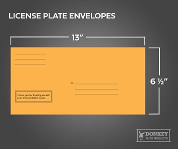 Pre-Printed License Plate Envelopes - Self Seal - (100 per Box)