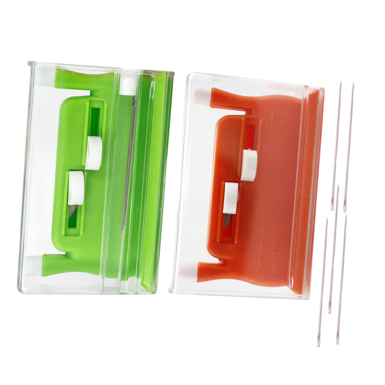 DOITOOL 2 Sets Plastic Needle Threader for Sewing DIY Sewing Tool with Needles for Hand Machine Use Orange Green