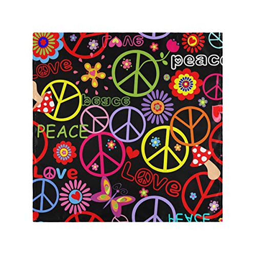 AUUXVA Peace Sign Floral Cloth Napkins Set of 6, Washable Dinner Napkins Kitchen Table Napkins for Family Dinner Weddings Party Restaurant 20 x 20 in