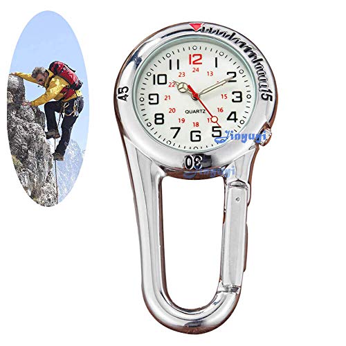 GORBEN Silver Carabiner FOB Watches Luminous Dial Quartz Belt Clip Watch Ideal for Doctors Nurses Paramedics Chefs